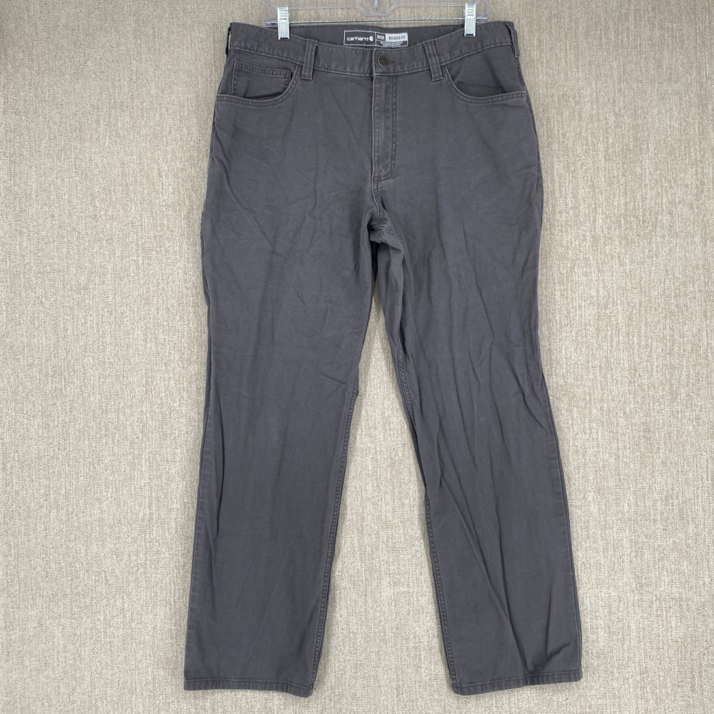 Carhartt Relaxed Fit Canvas Work Pants Men 36x32 Gray Rugged Flex 5 Pocket